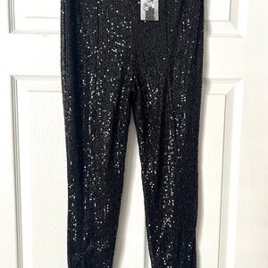 NEW Sincerely Jules Black Sequin Straight Leg Slim Pants. Sz Med.